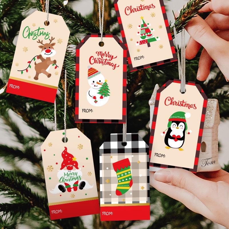 

100 PCS/Set Christmas Tag Kraft Paper Decoration Tree Hemp Rope Santa Claus Party Card with Cotton