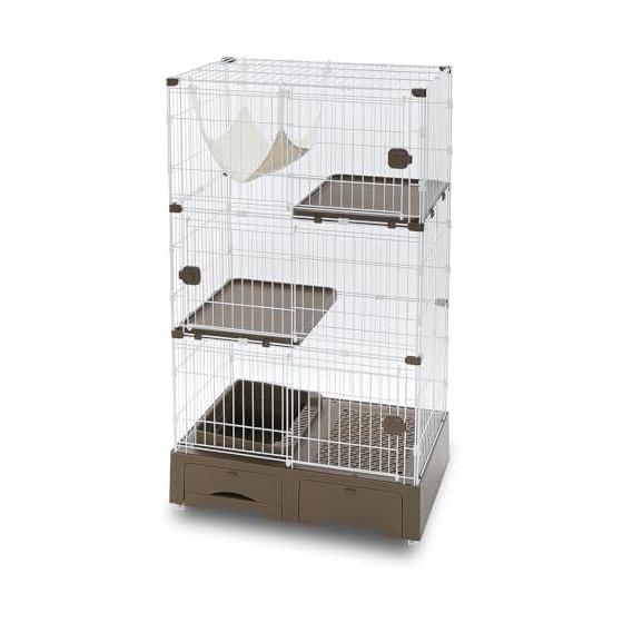 Iris Plaza System Toilet Integrated Cat Cage 3 Tiers with Hammock and Cat Litter Scoop Mocha MB319MC
