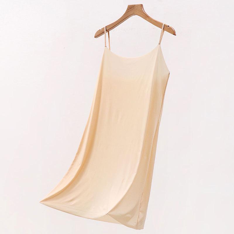 Women's Ultra-Thin Silk Seamless Camisole Slip Dress with Spaghetti Straps