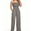 Flat Shoulder Wrap Chest Wide Leg Jumpsuit Square Shoulder