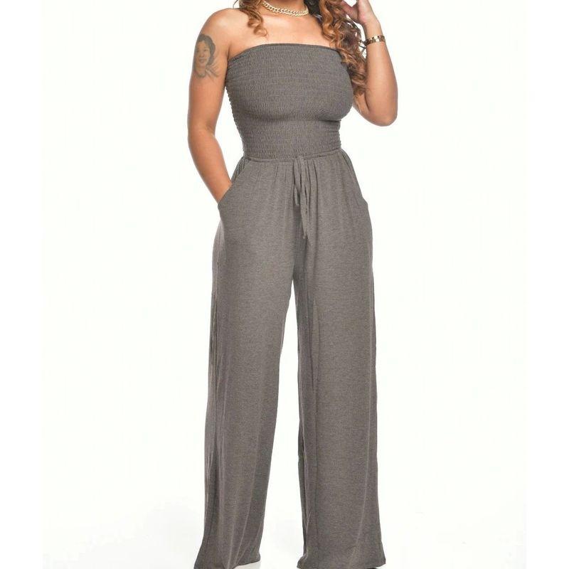 Flat Shoulder Wrap Chest Wide Leg Jumpsuit Square Shoulder