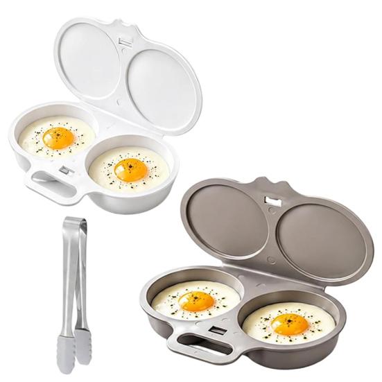 Simple Egg Cooker for Home Dual Cavity Microwave Poacher with Lid Handle, Food Grade Plastic Non Stick Maker Steamer, Oil-free Cooking Non-deformable