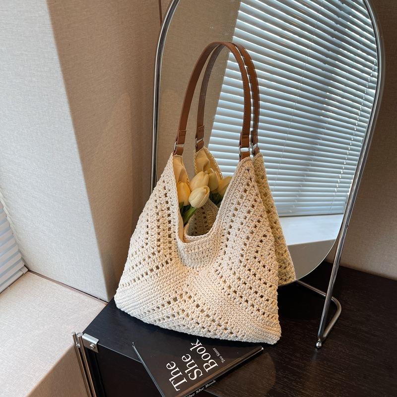 Woven bag women's new lazy style fashion leisure vacation shoulder bag large capacity tote bag