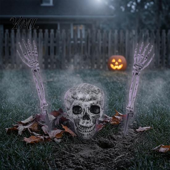 Easy Setup Ground Plugs Stakes Halloween Skull Garden Stakes, Skeleton Arms Prop with Spikes, Haunted House Party Supplies Realistic Outdoor Decor for