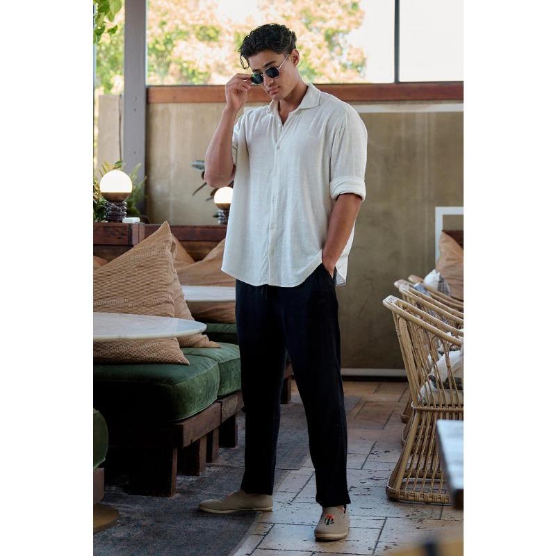 Men's Linen Pants Light Breathable Light Luxury Cool Holiday Casual Pants Sports Fitness Striped Trousers