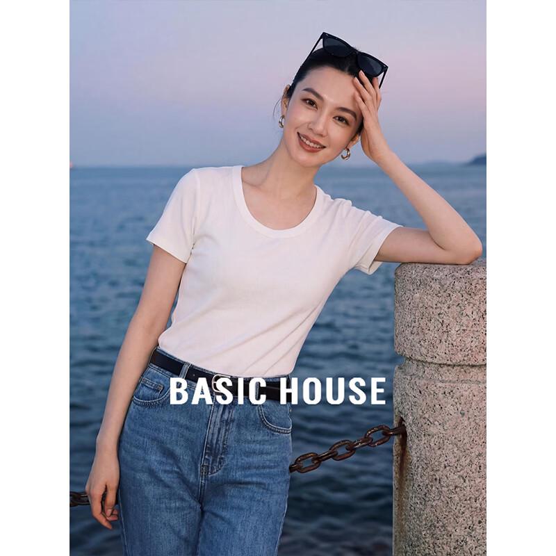 Basic House Women s Ribbed Short Sleeve Round Neck T-Shirt XL