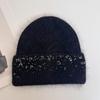 Knitted Hat Women's Winter Thickened Warm Ear Protection Hat Rhinestone Wool Hat Winter Hats for Women, Beanies for Women, Hats for Women Winter