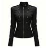 Abrigo Chaqueta Napoleón Retro de Doble Botonadura para Mujer, Ceñido a la Cintura, Negro