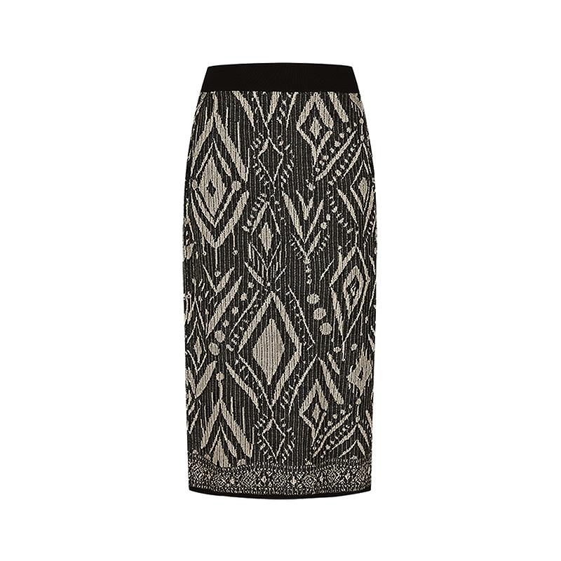 LESS 2025 Fall Geometric Print Long-Staple Cotton Skirt XS