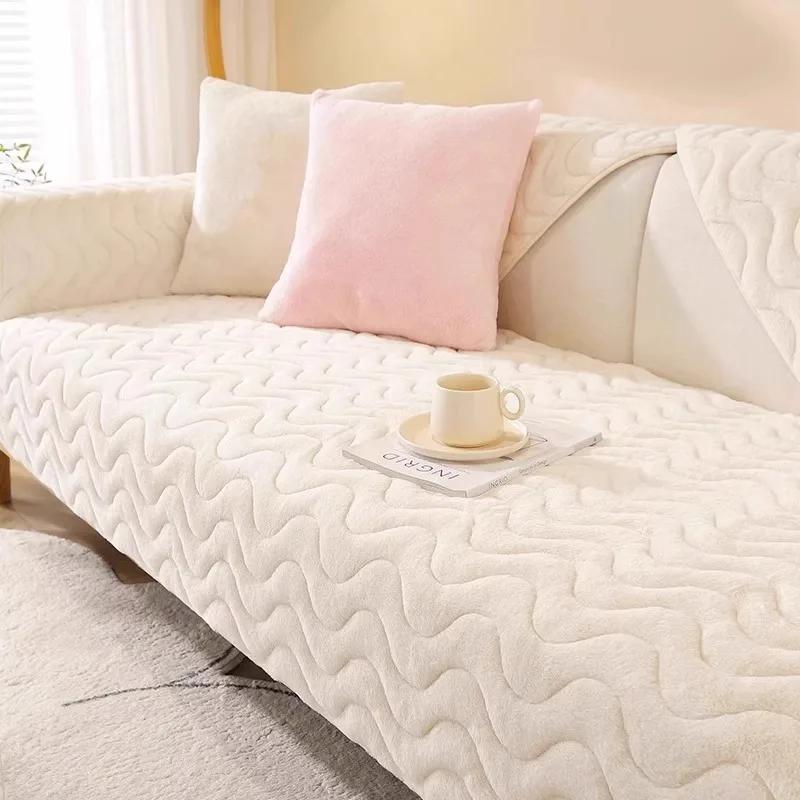 Neues Sofakissen aus Plüsch mit Katzengefühl und Kaninchenmotiv, heißer Verkauf, Winterstreifen, verdicktes Sitzkissen, Sofabezug mit Plüschtuch