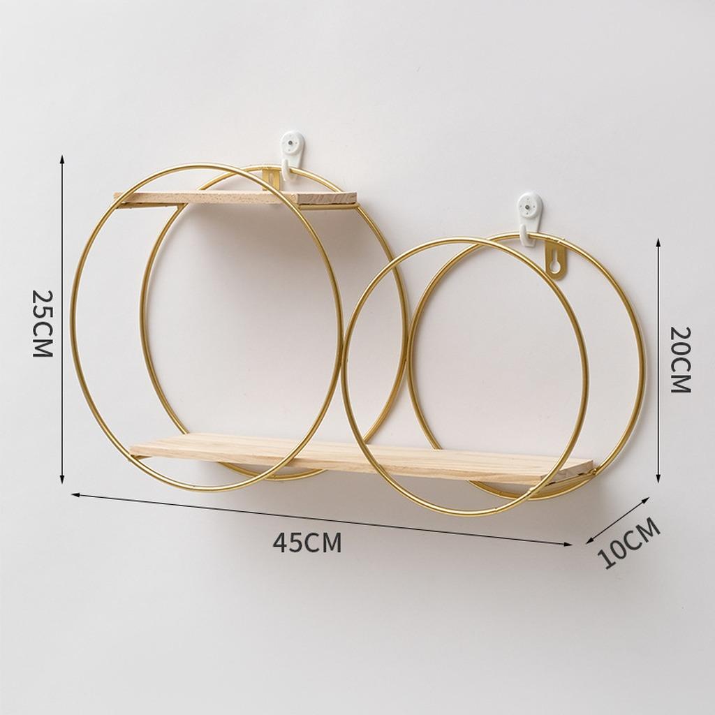 Golden Storage Rack Soft Decorative Wall Shelf Iron Wood Shelf Modern Wall Mounted Shelf For Commercial Places Balcony Bedroom