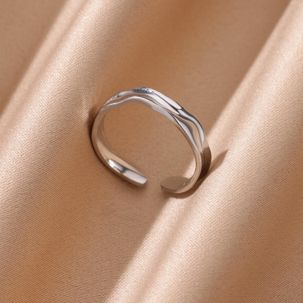 Stainless Steel Minimalist Texture Open Rings For Women Gold Wedding Aesthetic Ring Trendy Korean Accessories anillo