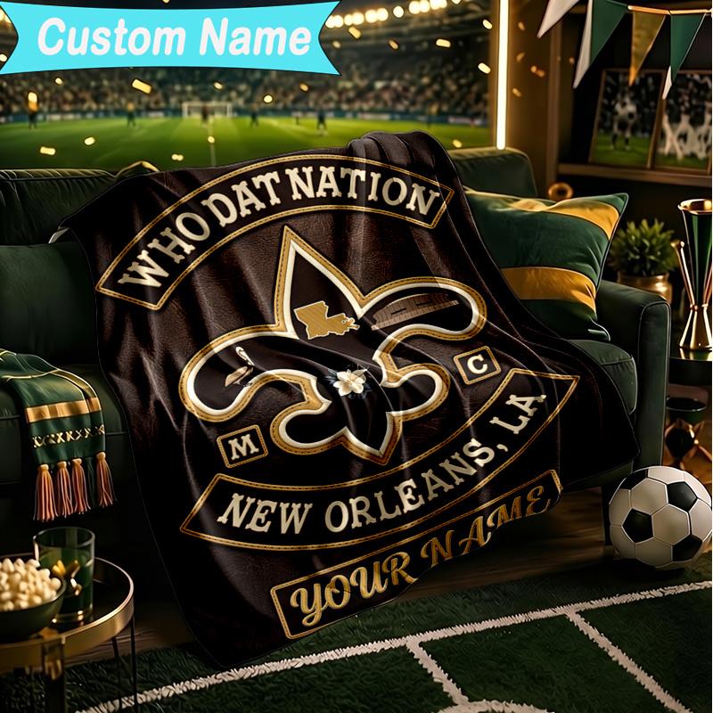 1PC Custom Name Blanket Orleans Saints Logo Flannel blankets Patterns Throw Blanket All-Season Soft Gift for Couch, Bed, Camping, Birthday gifts