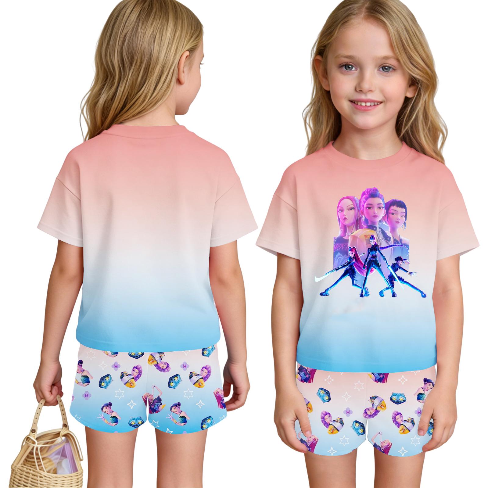 Children s Casual Short Sleeve And Shorts Letter Print Set 90 розовый
