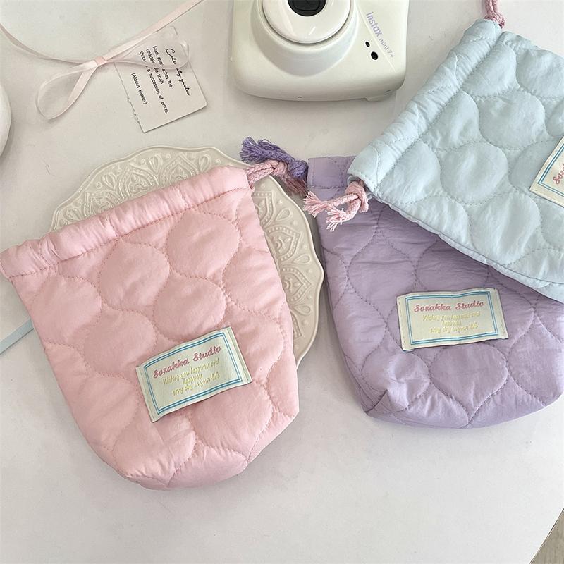 Ins Drawstring Bag Heart Handbag Women Wallets Portable Travel Cosmetic Makeup Lipstick Storage Bag Camera Organizer