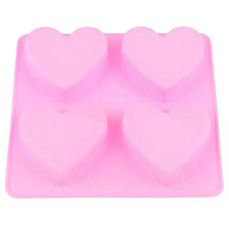 1Pcs 4 Cavity Handmade Silicone Soap Mold Heart 3d Craft Soap Making For Candle