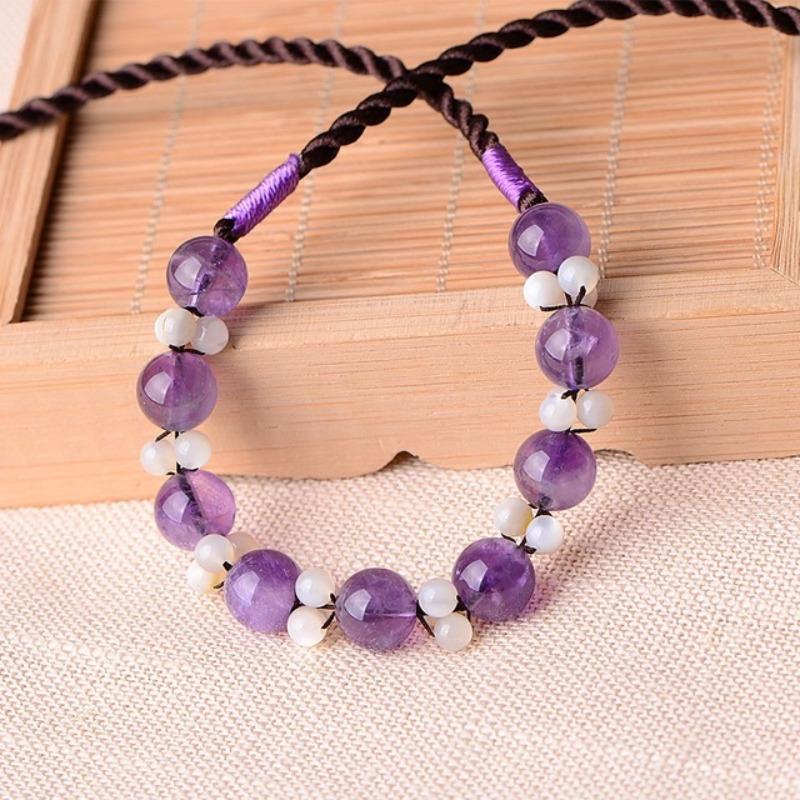 GEMCHIC Women's Ethnic Style Amethyst Beaded Necklace Handmade Braided Rope Choker Vintage Short Pendant Jewelry