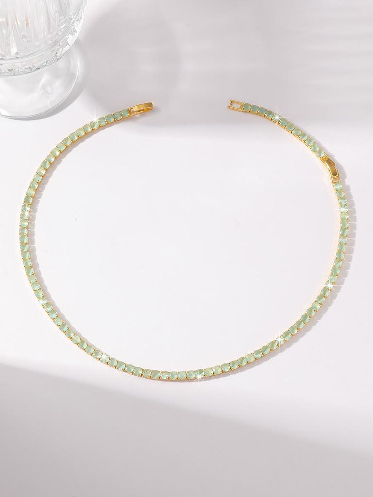 Elegant Green Zircon Square Necklace - High-End, Diamond-Encrusted Design for Women