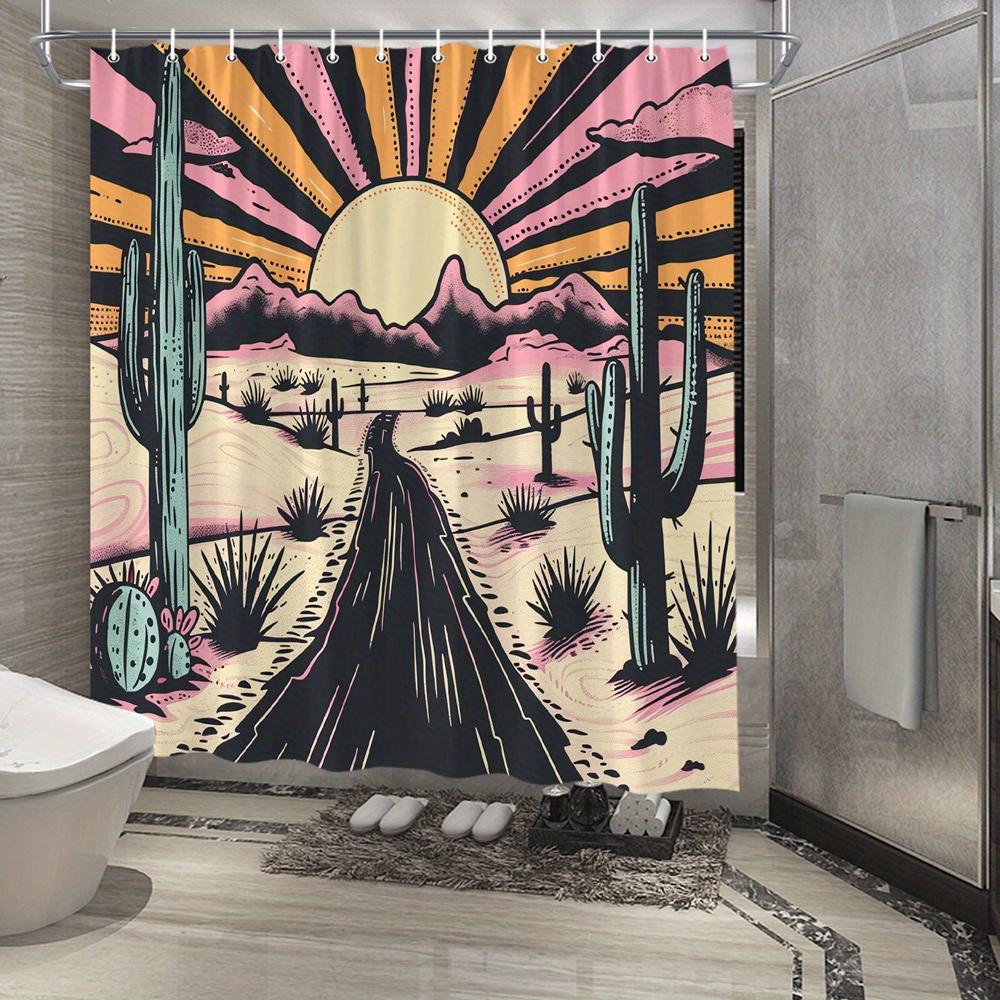 

[Retro Shower Curtain] 1Pc Retro Desert Sunset Shower Curtain - Polyester Bathroom Decor - Western-Themed Art W60H190(CM)-1 Pcs