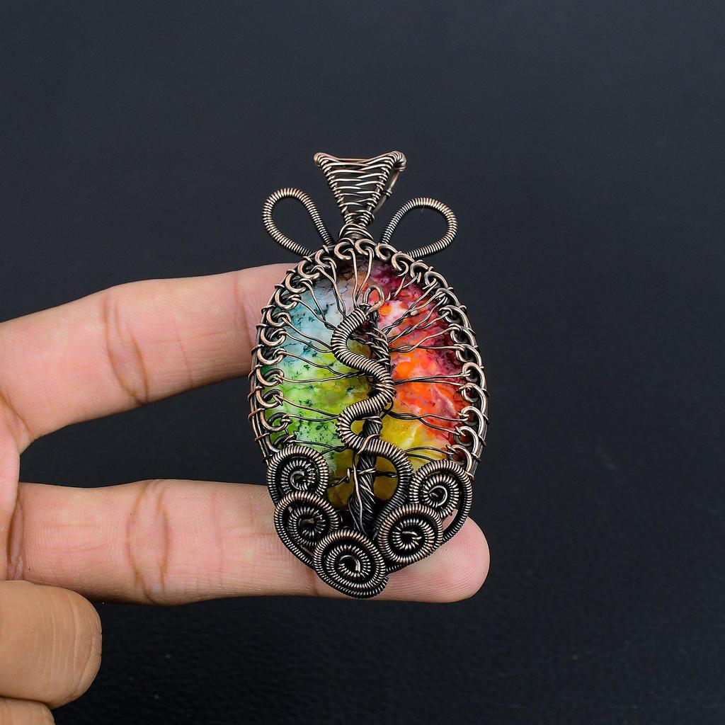 Rainbow Solar Quartz 999 Copper Wire Wrapped Pendant, Handmade Gemstone Pendant Jewelry, Gifts For Wife Brand New Pendant