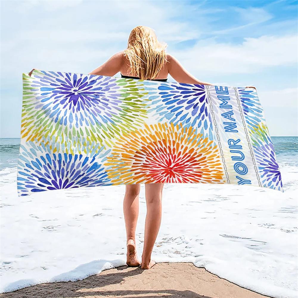 Personalized Beach Towel, Kids Custom Name Pool Towels, Bridesmaid Towel, Birthday Vacation Gift, Vintage Print Bath Towel