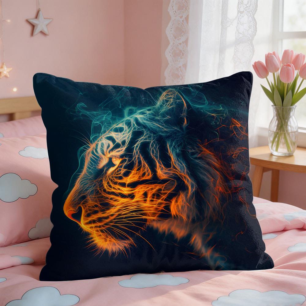 Tiger Animal Print Pattern Cushion Cover Square Short Plush Pillow Case Living Room Sofa Home Decor Funda X