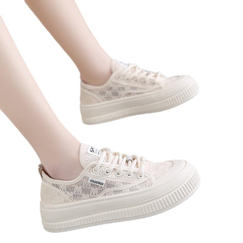 Canvas Shoes Women's 2025 Summer New Lace Mesh Breathable Mesh Shoes Little White Shoes with Skirts Platform Casual Board Shoes
