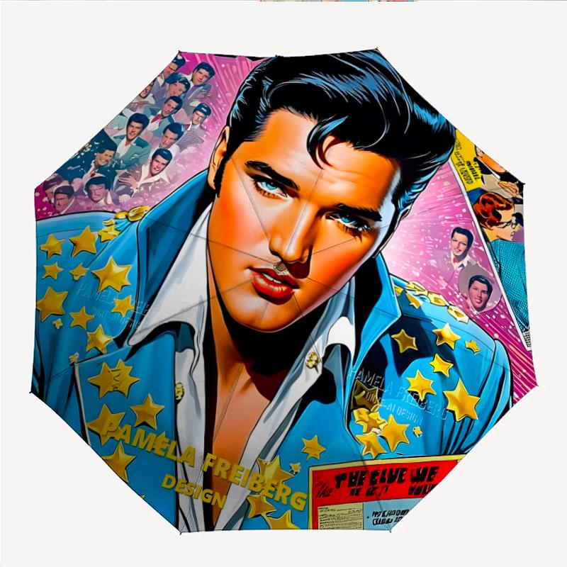 Elvis Fashionable Automatic Opening/Closing Folding Umbrella. Portable and Foldable, Ideal for Gift, Travel, and Daily Use.