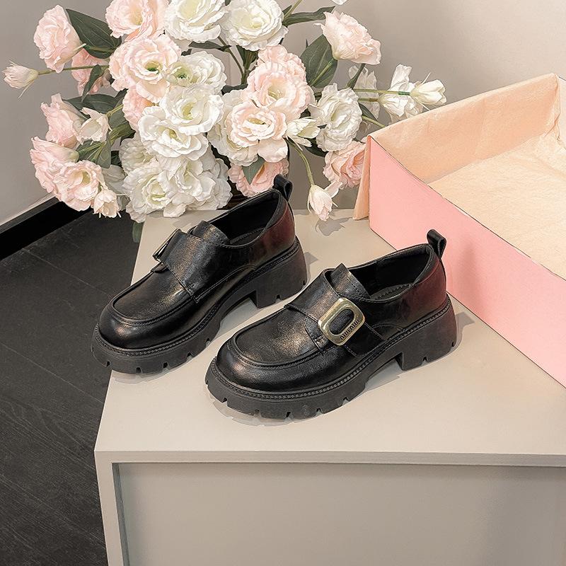 Soft Leather Thick Heel Platform Women's Style Small Leather Shoes College Fashion Single Shoes