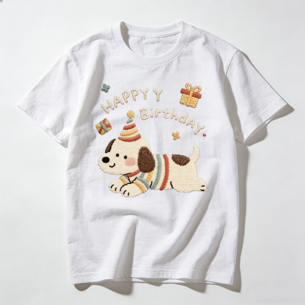 Adult and Childrens Cute Pet Dopamine Healing Series Multiple Pure Cotton Tshirts Couples and Parentchild Birthday Surprise
