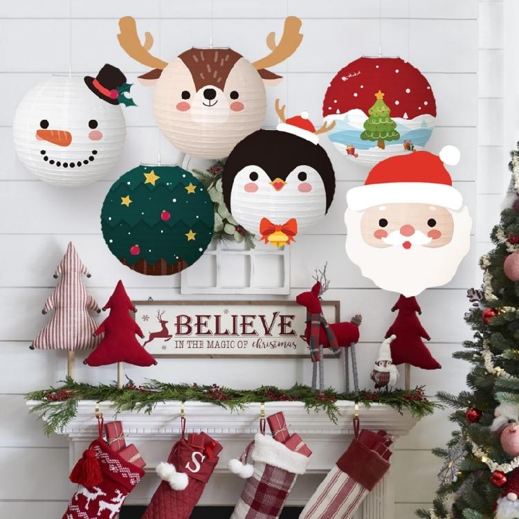 Christmas Party Decoration Cartoon Lanterns Thick Recycled Paper Materials Easy Fold Assembly For Indoor Outdoors Festival Displays