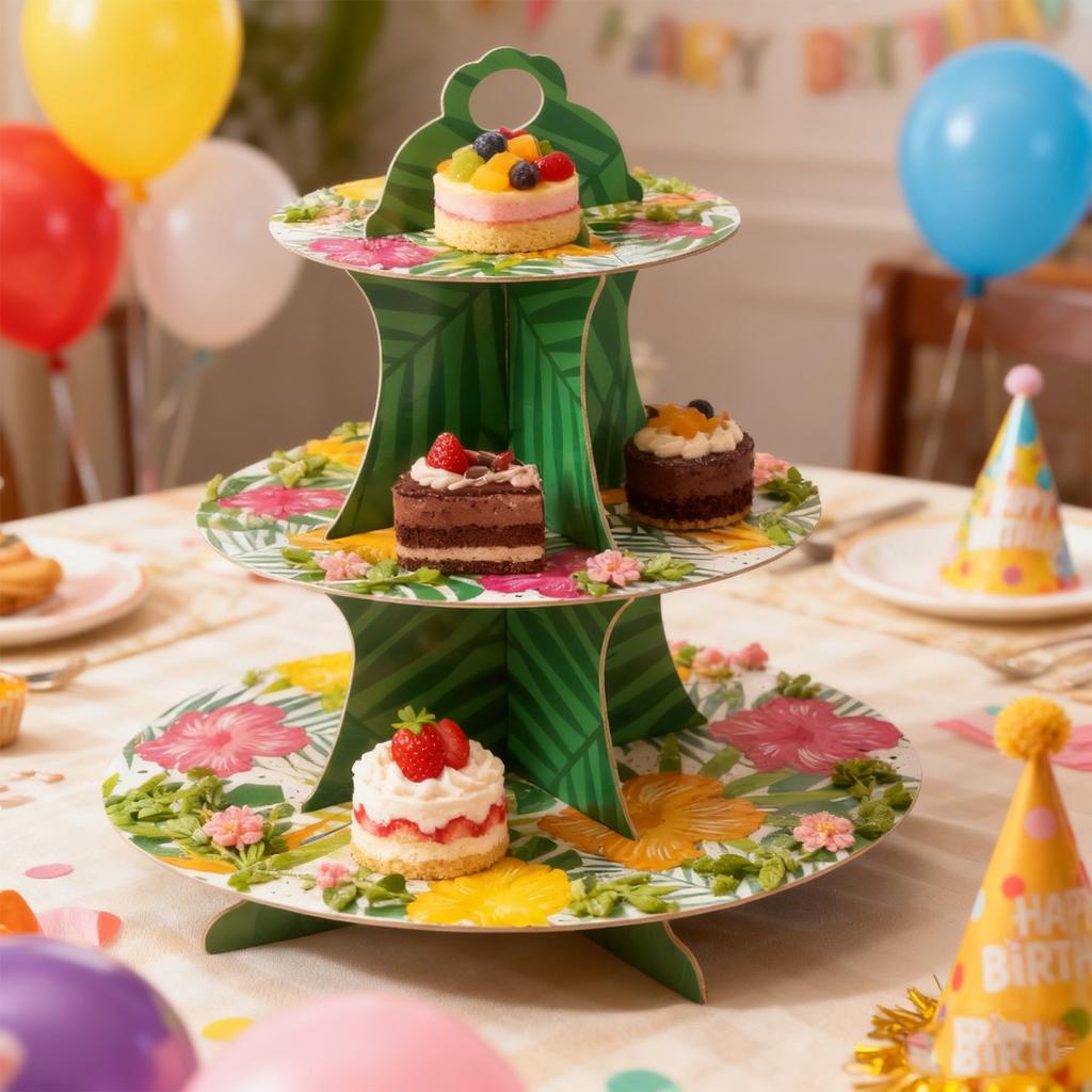 Themed Three-Layer Paper Cake Stand Birthday Cake Dessert Ornament Party Decoration