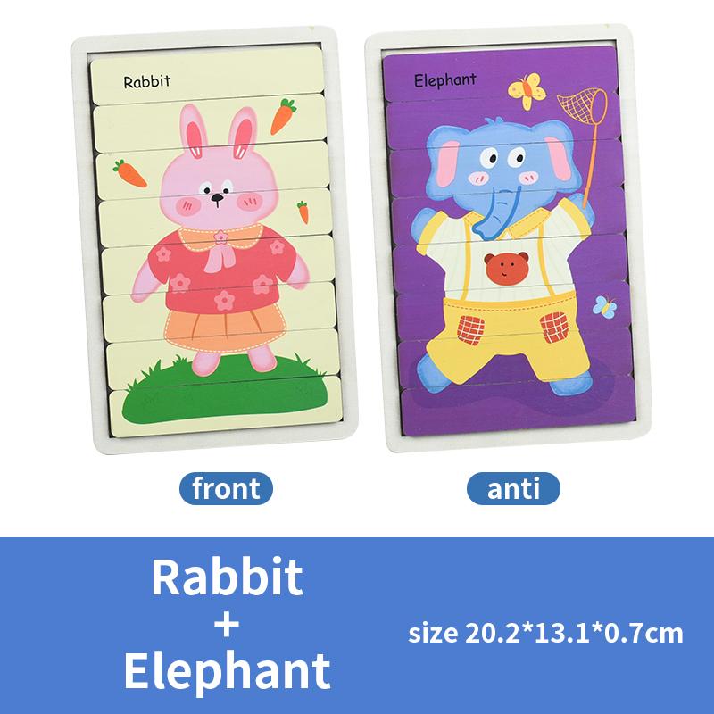 

Cartoon Animal Double-sided Strip Wooden Puzzles Kids Montessori Jigsaw Game Baby Educational Toys for Children