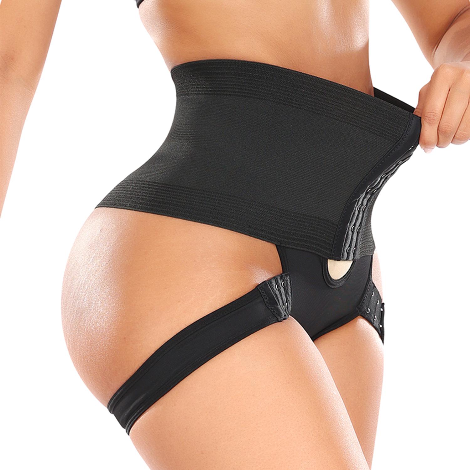 

Шорты для ягодиц с низкой талией для женщин, регулируемое нижнее белье с пряжкой для живота, корректирующее белье с вырезами, трусики L чёрный