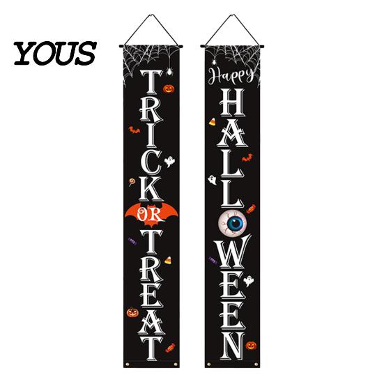 Halloween Festive Decor Porch Sign Banner, Pumpkin Ghost Party Awning Hanging Wall Atmosphere Decoration Door Decoration, Front Wreath Banner