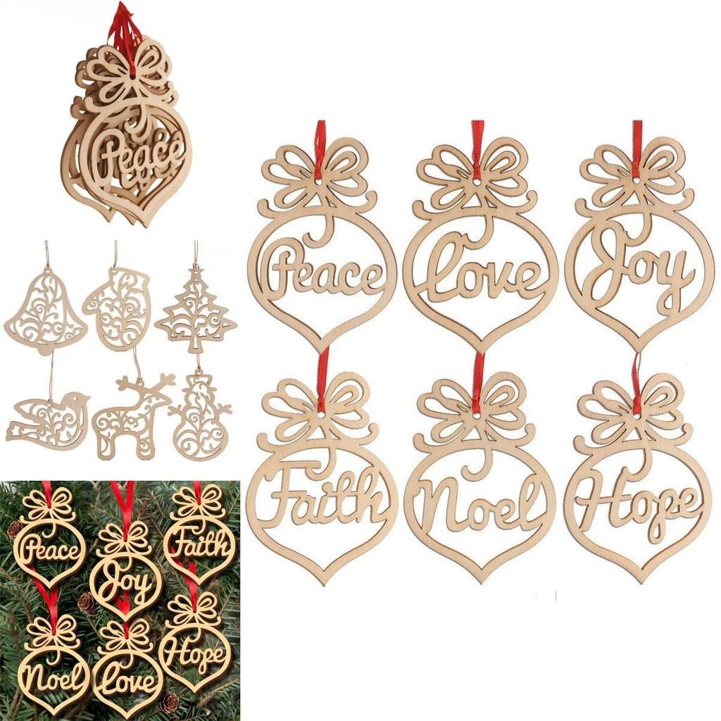 6pcs Christmas Decoration Wooden Pendants Unique Xmas Tree Hanging Ornament Collection