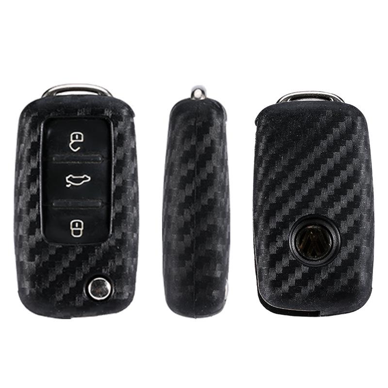 Volkswagen Key Case for Bora, Golf, Skoda - Carbon Fiber Silicone Shell