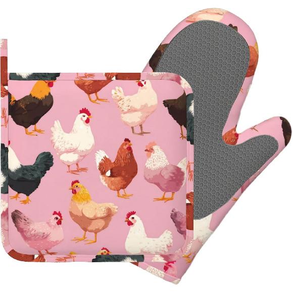 Day of The Dead Oven Mitt and Pot Holder with Silicone Heat Resistant Kitchen for Cooking BBQ Baking Grilling Cooking Protection