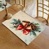4pcs Vintage Christmas Placemats Festive Bell and Holly Design, Warm Holiday Aesthetic Polyester Fabric 18x12 Inches