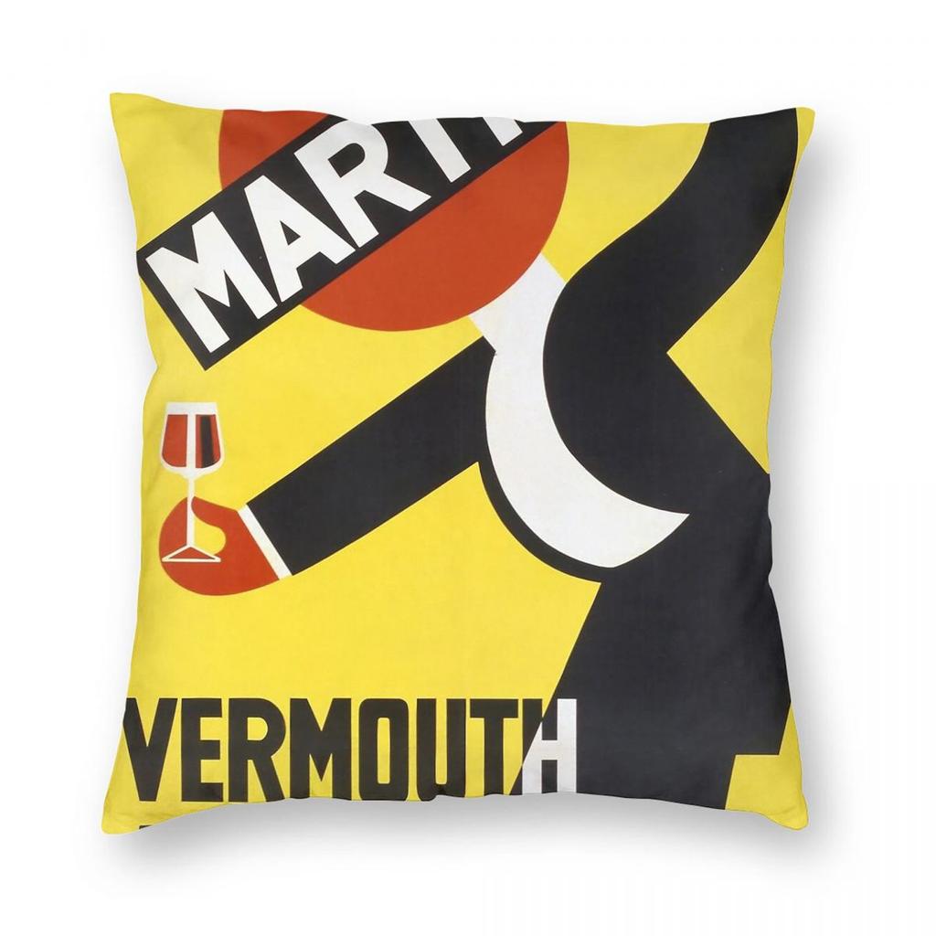 Retro Martini Vermouth Square Pillowcase Polyester Linen Velvet Creative Zip Decorative Throw Pillow Case Home