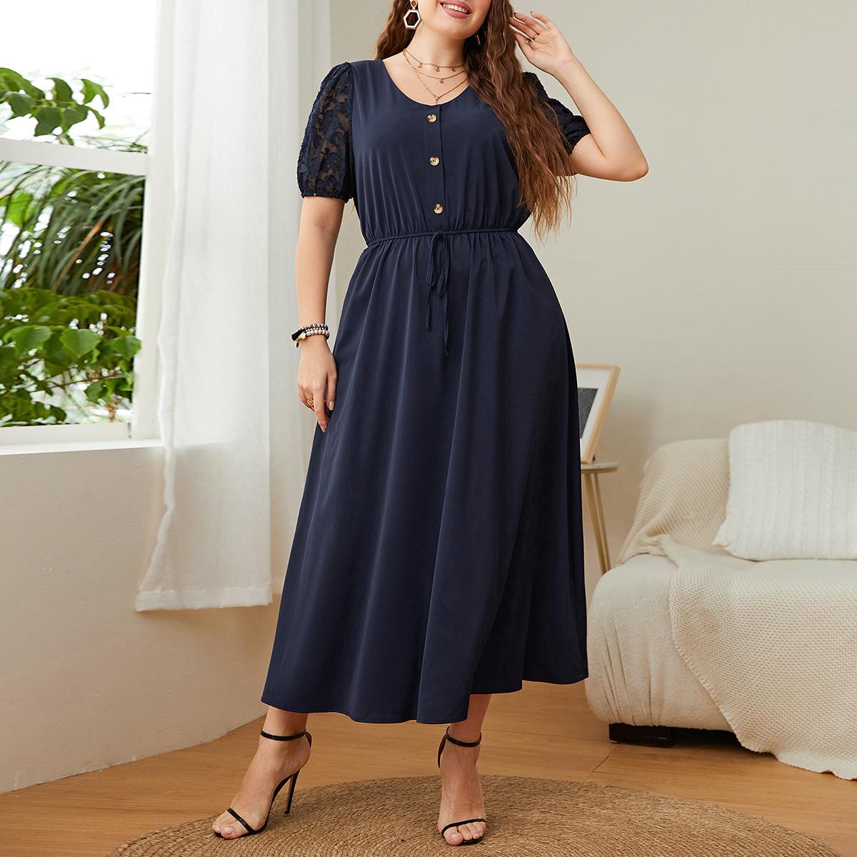 

Летнее женское платье большого размера, однотонные свободные платья 4XL темно-синий