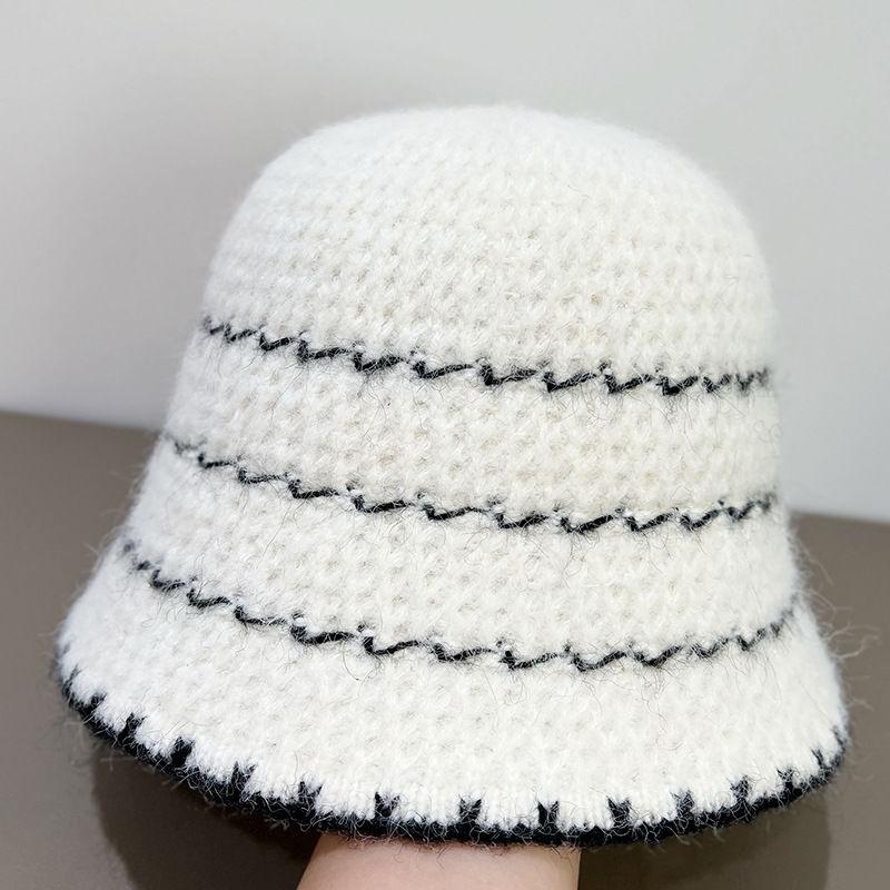 Autumn and Winter Knitted Bucket Hat Retro Striped Knitted Hat Women's Bucket Hat Basin Hat