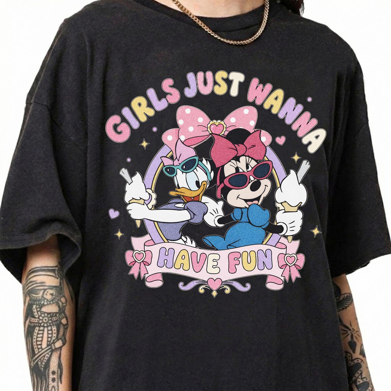 Girls Just Wanna Have Fun Shirt, Minnie Daisy Girls Trip Tee, Disney Vacation Matching Top L