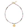 Retro French Colorful Beaded Necklace with Stainless Steel Pendant - High-End Clavicle Chain
