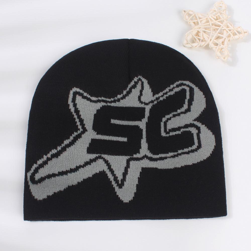 Hat Hip Hop Style Letters Unisex Warm No Brim Solid Color Knit Hatsbeanie