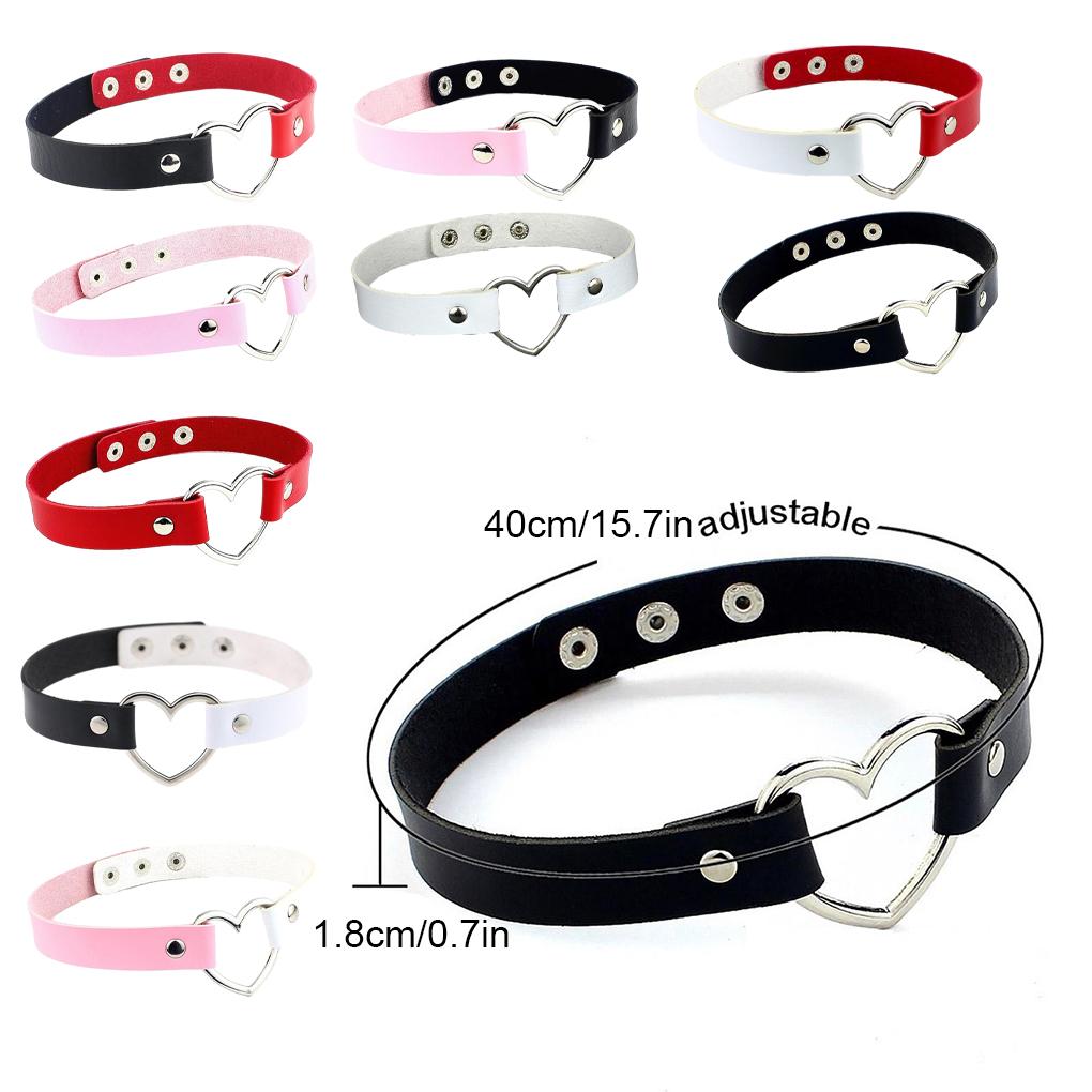 PU Leather Neck Chain Heart Pendant Necklaces Handmade Punk Sweater Chains Choker Jewelry For Girl Body Cosplay