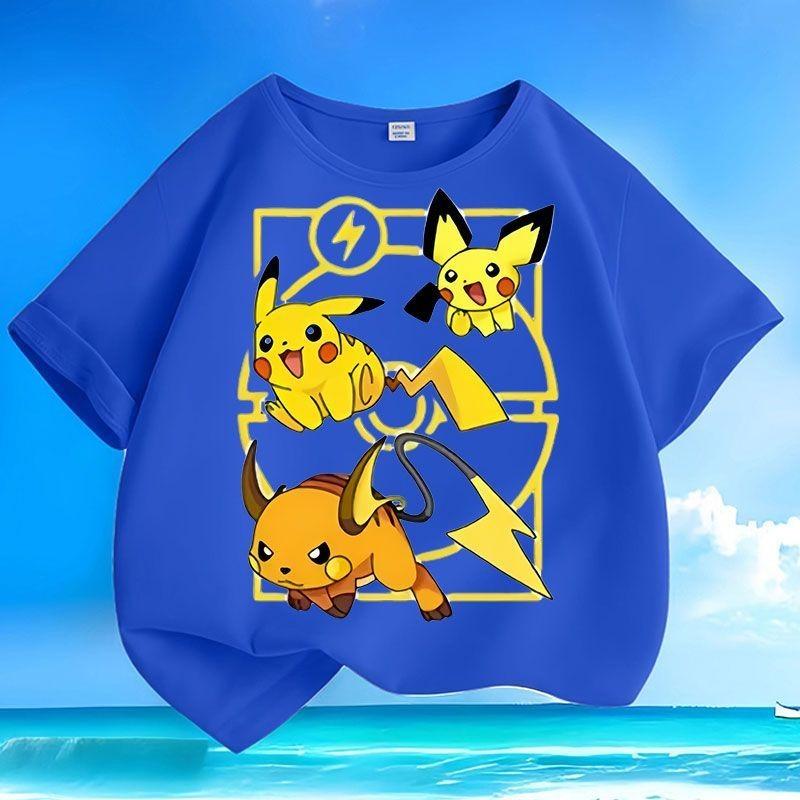 Sommer Trend Pikachu T-Shirts | Neu eingetroffen | Lockere Rundhals Kurzarm Oberteile für Klein- und Mittelkinder