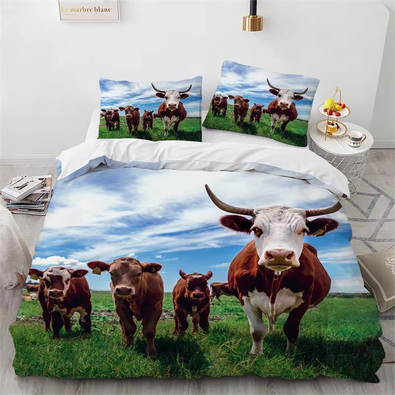 Highland Cow Duvet Cover Full Bull Cattle Bedding Set Bedroom Decor Western Funny Animal Wildlife Farmhouse Cow Comforter Cover