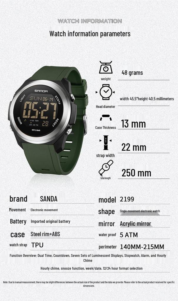 Sanda Unisex Student Party Watch: Colorful Lights, Multi-functional, Waterproof Sports Electronic Watch
