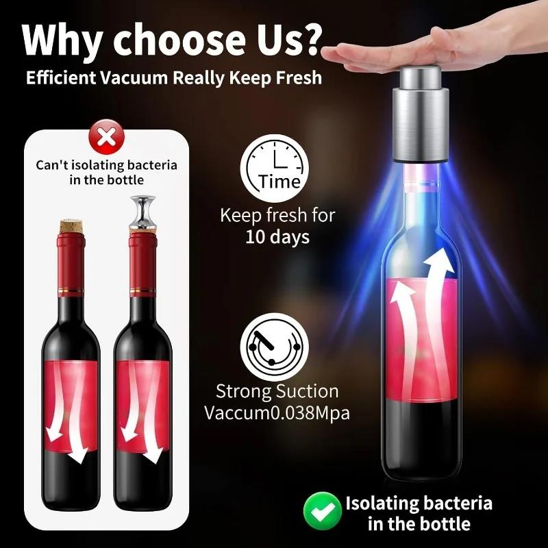 Wine Bottle Stoppers Vacuum Wine Stopper Stainless Steel Wine Savers Vacuum Pump Corks Keep Wine Really Fresh 5